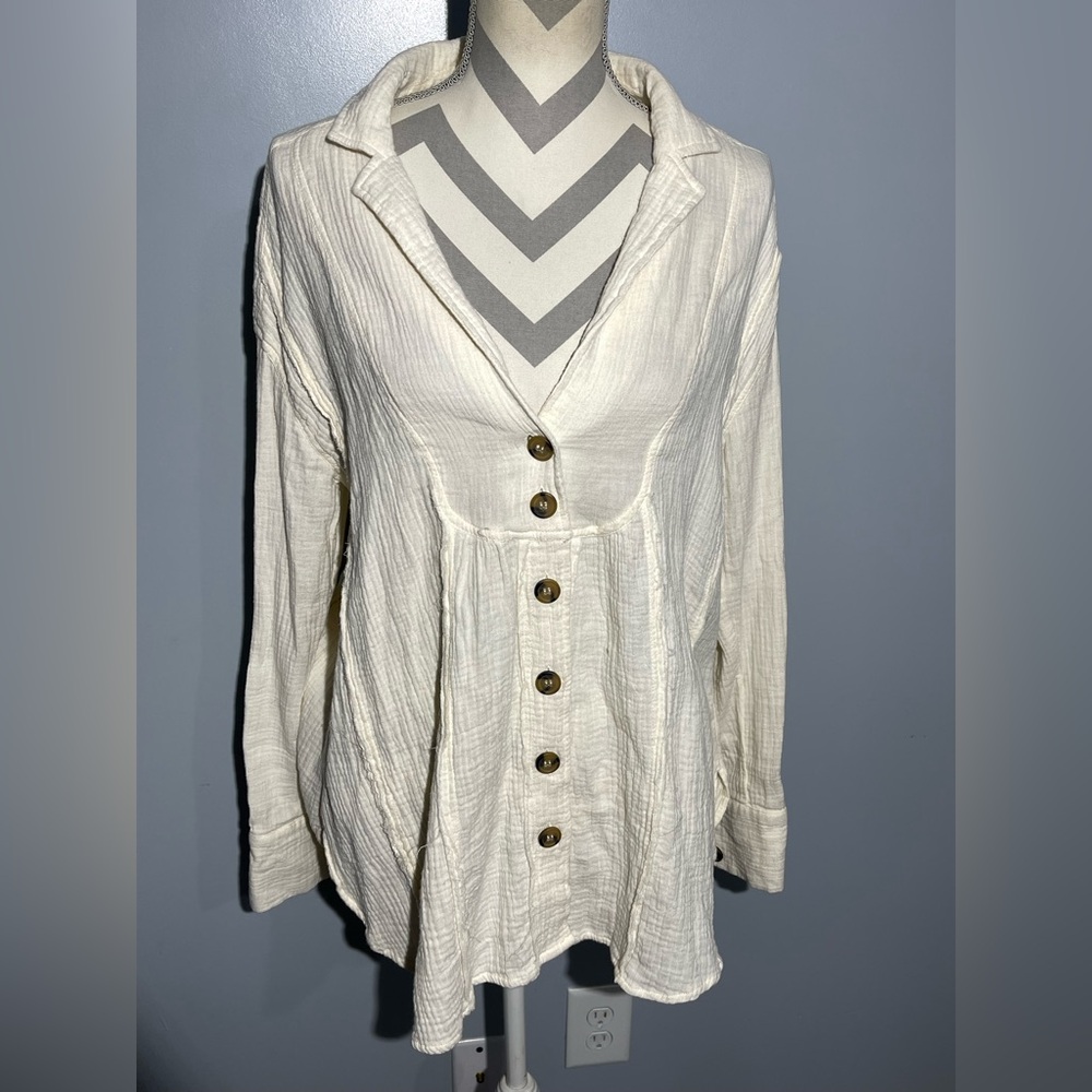 Free People Cream Button-Down Shirt